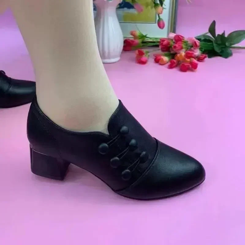 Women's Boots New Casual Leather Shoes for Women Comfort Office Low Boots Pointed Toe Ladies High Heels Red Wedding Shoes