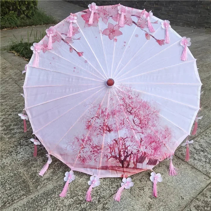 Women Umbrella Japanese Cherry Blossoms Tassel petal umbrella Chinese Style Oil Paper Umbrella