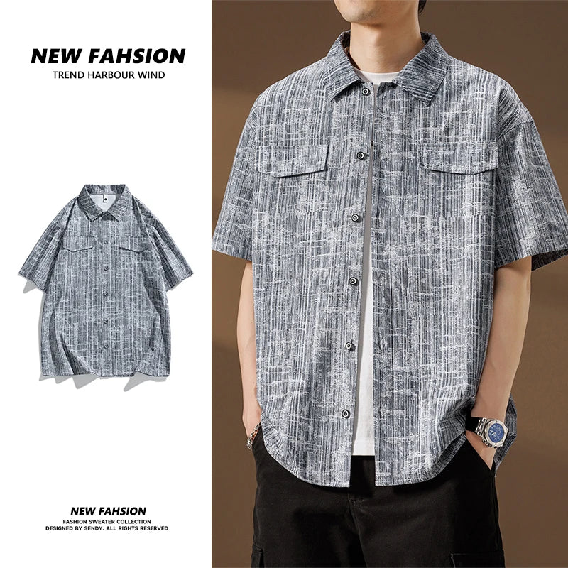 Men Shirt Short Sleeve Stripe Summer Hip Hop Oversize 6XL 7XL 8XL Plus Size Casual Plaid Streetwear Loose Pocket High Quality