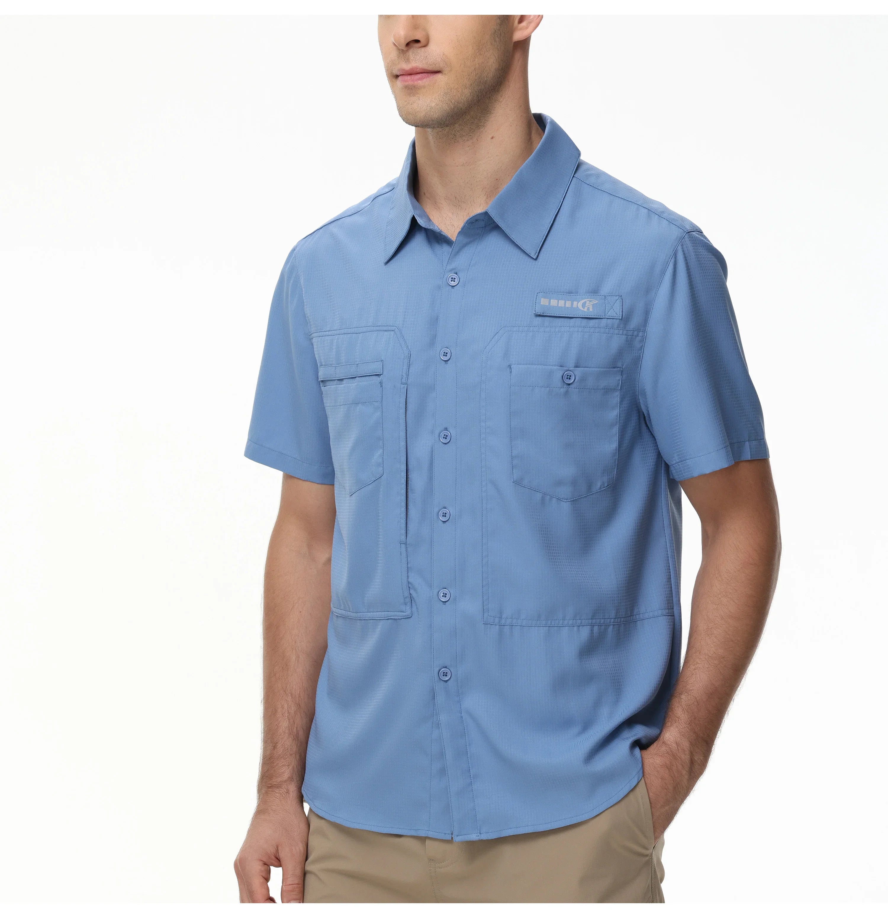 Men's Short Sleeve Lightweight Fishing Shirts, UPF 50+ Breathable Cargo Shirt, Button Down Tactical Shirts with Zip Pocket