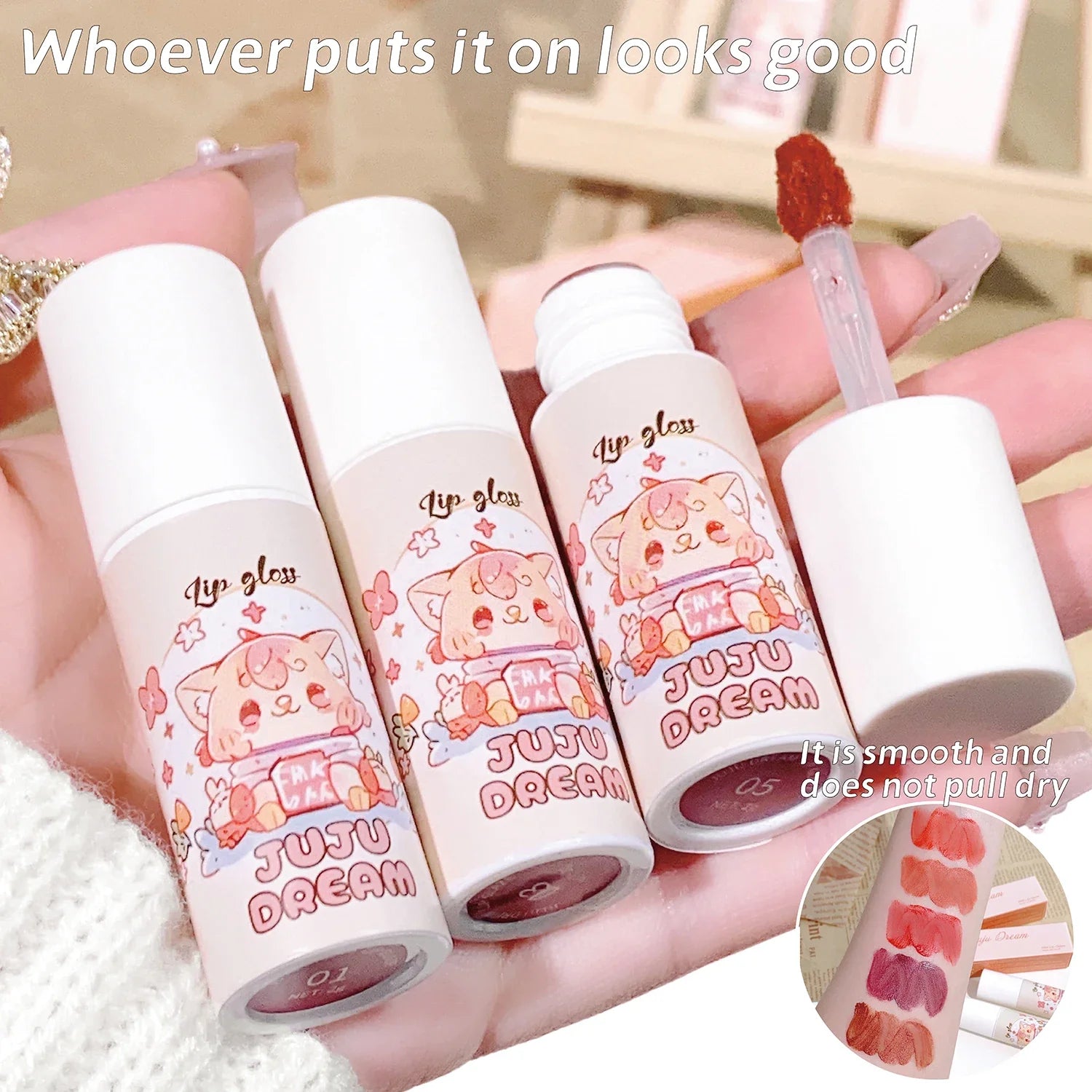 JUJU velvet lip glaze matte matte fake plain white honey peach cheap lip paste