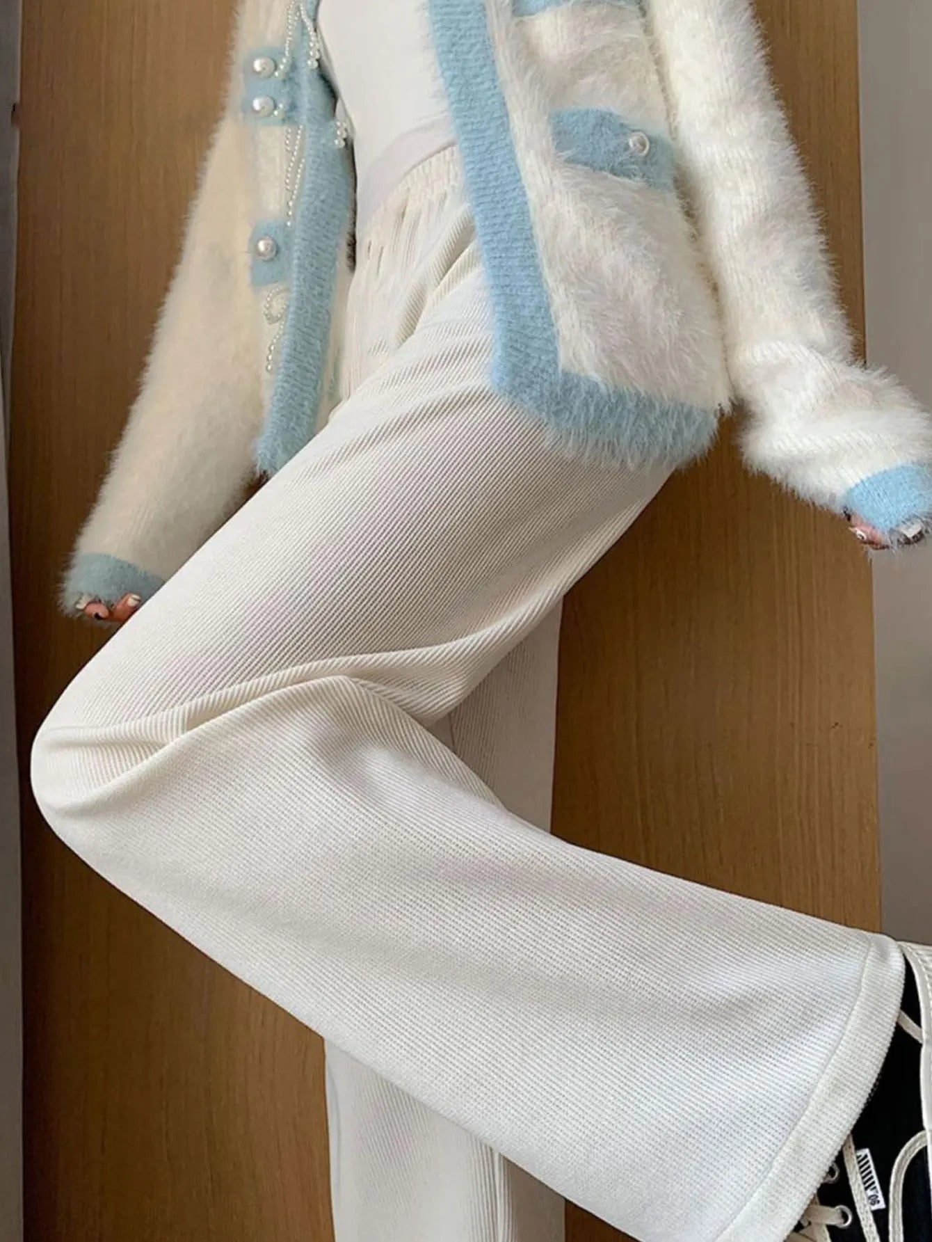 Women's Fleece Wide Leg Pants Winter High Waist Long Pants Loose Casual