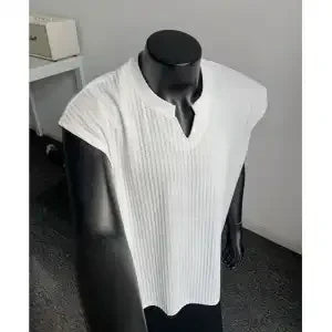 Striped Vest Men's Summer American Sleeveless V-Neck T-Shirt Textured Solid Fitness Sweatshirt