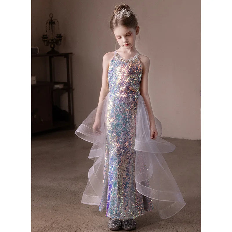 Children's Princess Dress Shiny Sequined Dress For Girls  Mermaid Elegant Teen Party Evening Dress