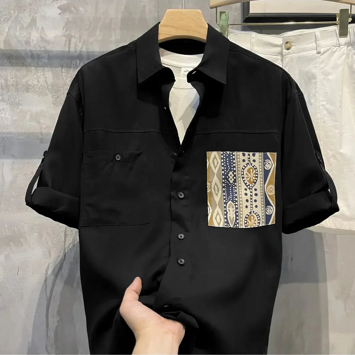 Short Sleeve With Pocket Male Shirts Button Up Print Loose Men's Shirt Fashion 2025 Summer Vintage Tops High Quality Clothing