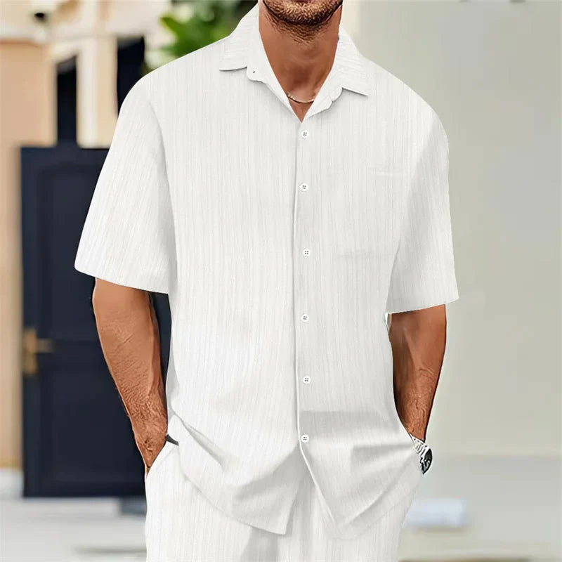 Men's Casual Short Sleeve Shirt Lightweight Men Breathable Summer Fashion Tops Solid Turn-Down Collar cardigan daily Male Shirts