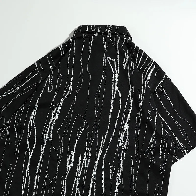 Beat The Heat in Fashion with Our Black Patterned Short Sleeve Shirt for Men