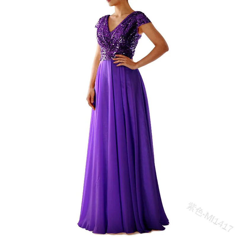 Women Formal Evening Dress Sexy Sequined V Neck Floor-length Dresses for Party Gatherings Banquets Proms Weddings Formal Events