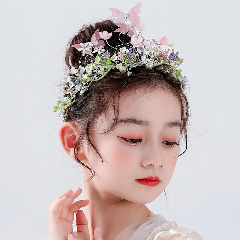 Sweet crowns for bouquets Headband For Kid Forest Style Hairbands Girl butterfly flower crown Hair Band Flower headpiece