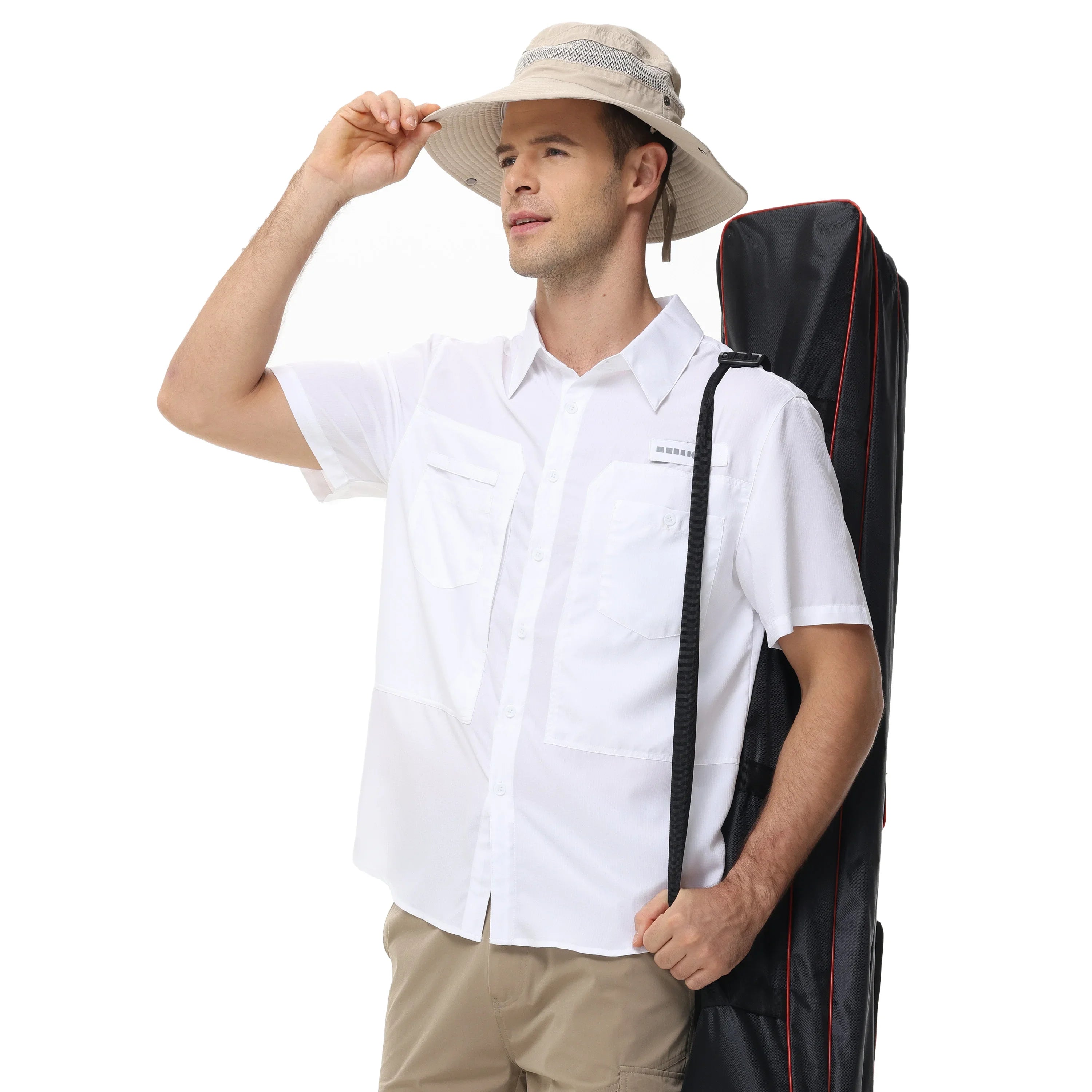 Men's Short Sleeve Lightweight Fishing Shirts, UPF 50+ Breathable Cargo Shirt, Button Down Tactical Shirts with Zip Pocket