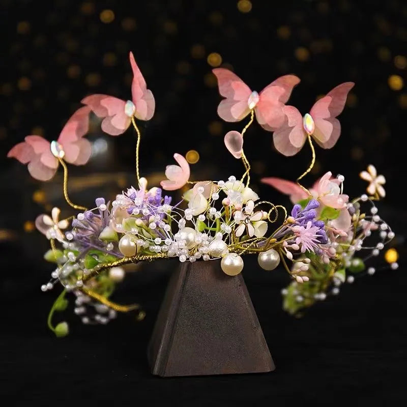 Sweet crowns for bouquets Headband For Kid Forest Style Hairbands Girl butterfly flower crown Hair Band Flower headpiece