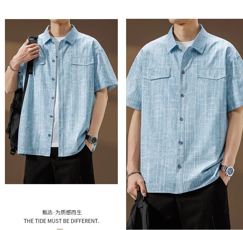 Men Shirt Short Sleeve Stripe Summer Hip Hop Oversize 6XL 7XL 8XL Plus Size Casual Plaid Streetwear Loose Pocket High Quality