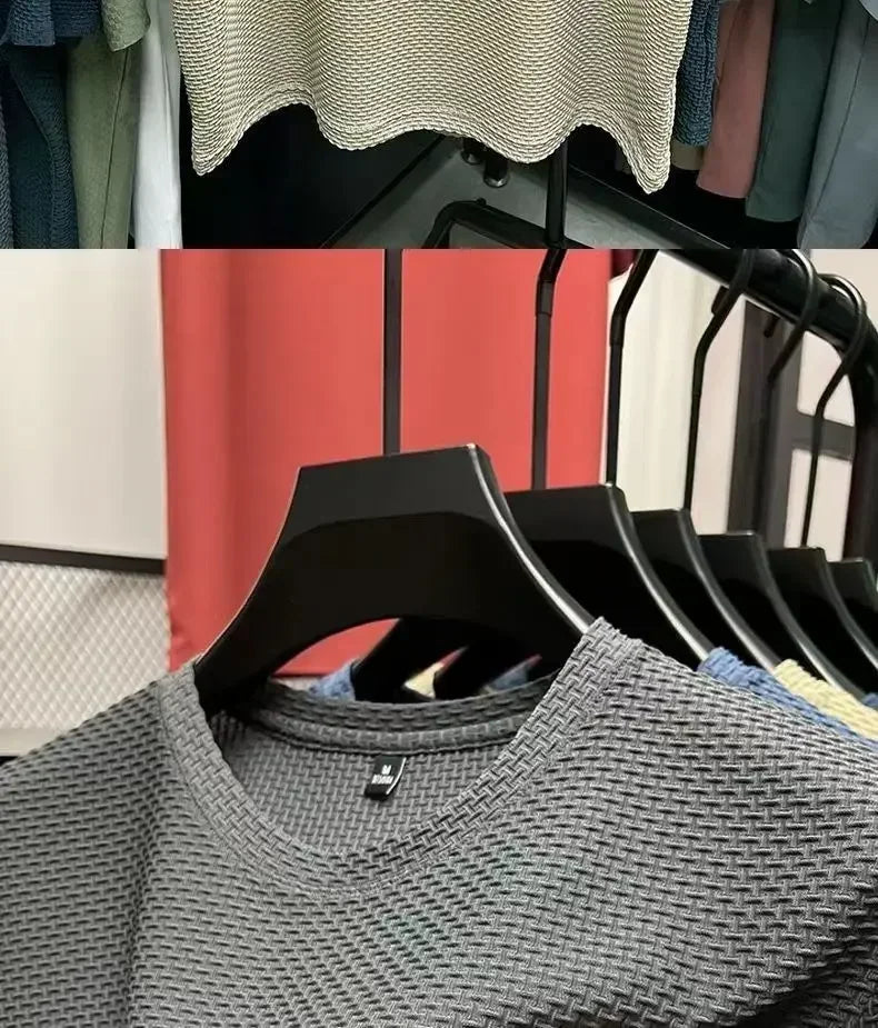 Summer Men's Round Neck Short Sleeved T-shirt M-5XL Oversize Wrinkle Resistant Breathable Top Texture Fabric Versatile Tees