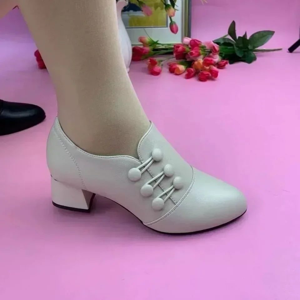 Women's Boots New Casual Leather Shoes for Women Comfort Office Low Boots Pointed Toe Ladies High Heels Red Wedding Shoes