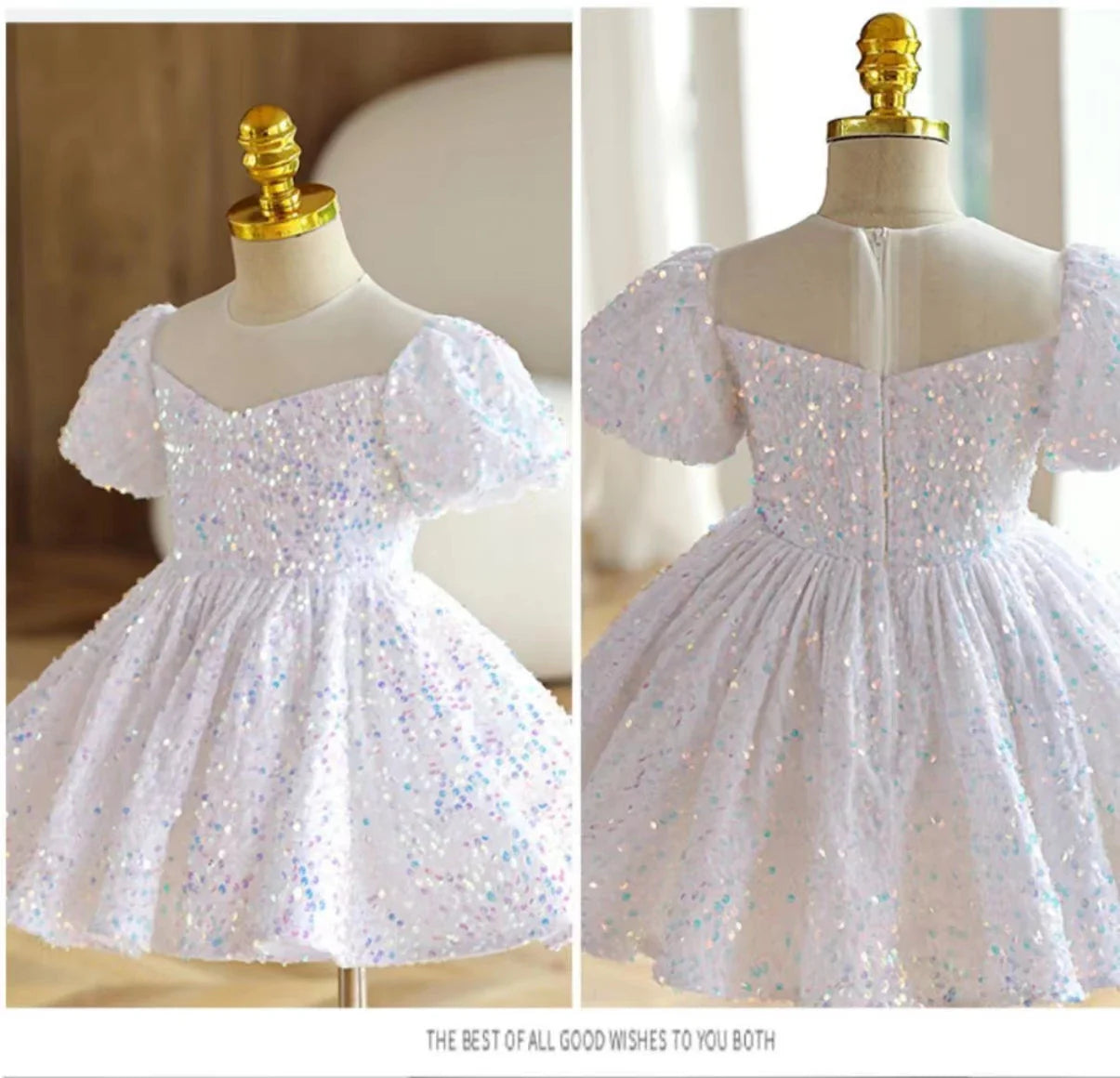Little Girls First Birthday Ball Gown White Baptism Toddler Girls Sparkle Sequin Puffy Dress Elegant Evening Pageant Dresses