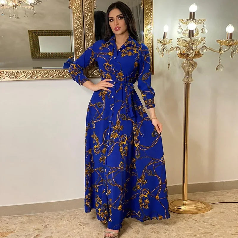Women's Fashion  New Sexy Elegant Dress Temperament Digital Printing Long Shirt Dress Ladies Elegant Commuter Casual Dress