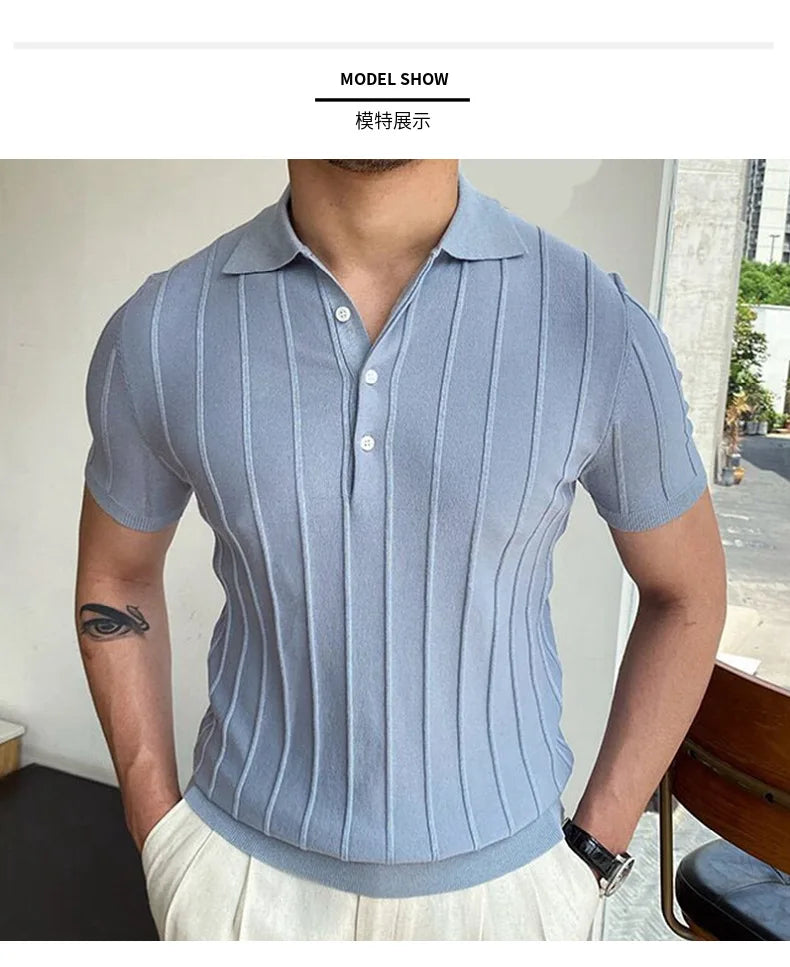 Men's Short-Sleeved Polo Shirt with Lapel Collar, Business Casual Style, Pure Color Sweater, New Fashionable Design, Plus Size
