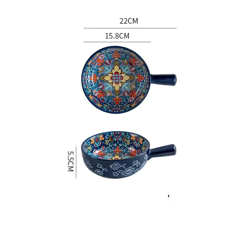 Single Handle Ceramic Noodle Bowl, Bohemian Design, Large Bowl, Creative Restaurant, Household Salad, Dessert Bowl, Home Decorat