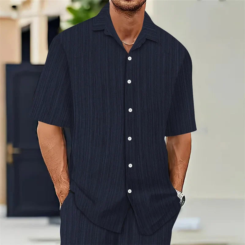 Men's Casual Short Sleeve Shirt Lightweight Men Breathable Summer Fashion Tops Solid Turn-Down Collar cardigan daily Male Shirts