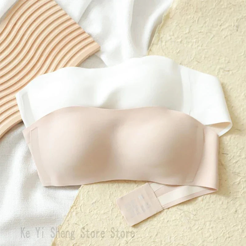 Strapless women's no-scar, no-steel rims, top support, close-fitting bra, small breasts make larger, detachable shoulder straps