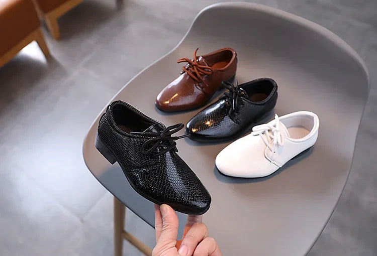 Boy Leather Shoe Black White Versatile Children's Flats for School Performance Causal Fashion Lace-up Kids Formal Uniform Shoes
