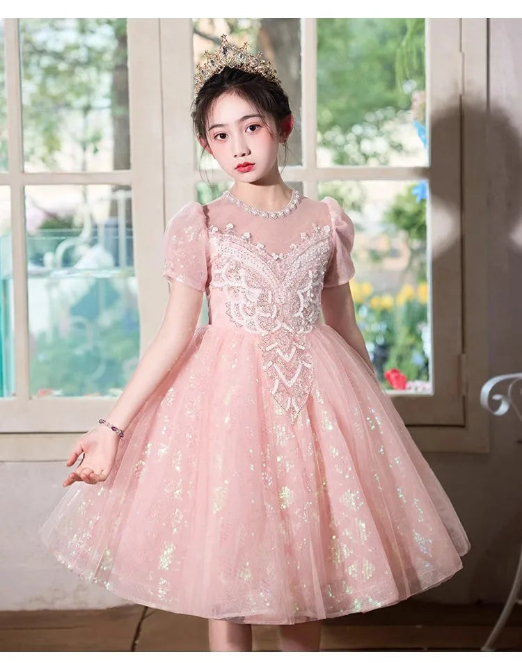 Party Dress Blue Girls Puffy Princess Dresses New Kids Gown Birthday Host Piano Recital Outfit Pageant Performance Formal Wear