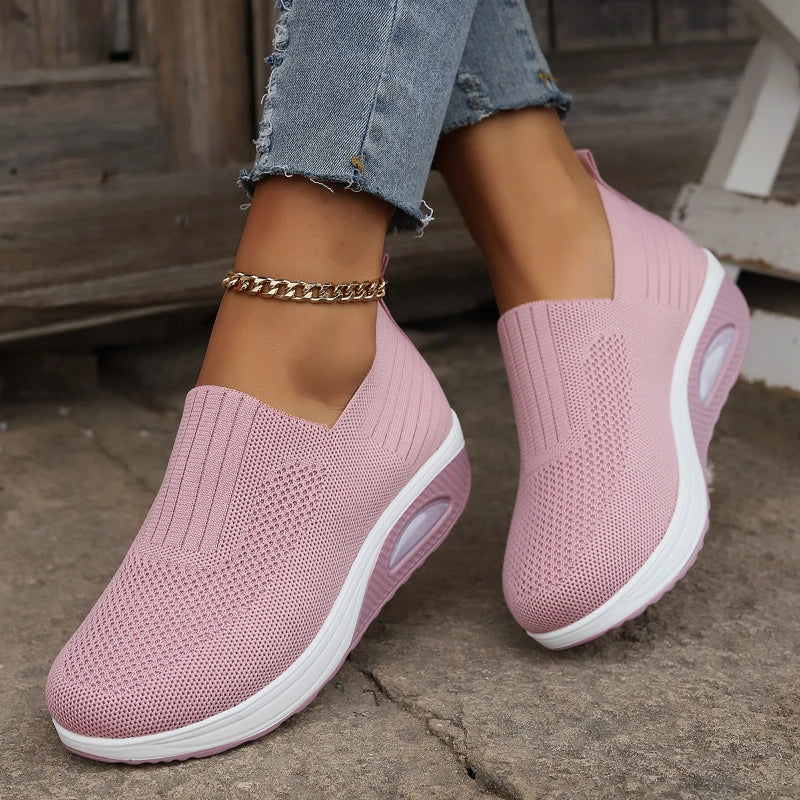 Women's Shoes Slip on Sneakers Platform Solid Color Casual Shoes New Knit Ladies Vulcanized Shoe Wedges Women Walking Shoes