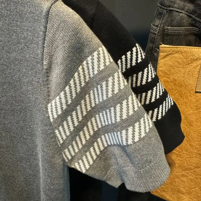 Men's Short-sleeved Sweater Slim and Simple Knitted Sweater Half Turtle Neck Jacquard Casual Thickened Base Shirt