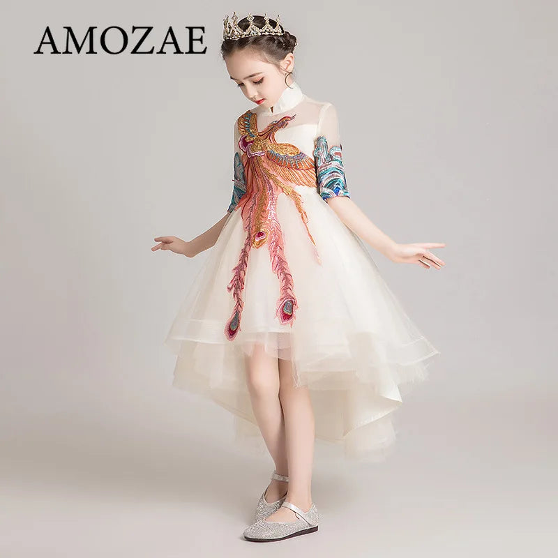 New Fashion Flower Girl Dress Bead Appliques Birthday Party Wedding Dress Children Fancy Princess First Communion Gown