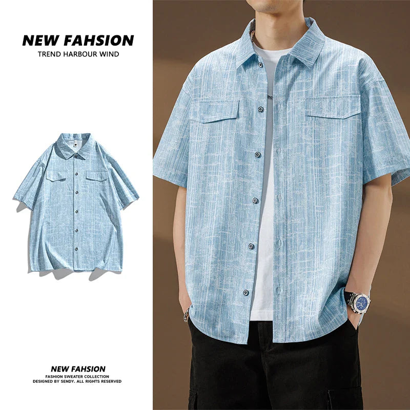 Men Shirt Short Sleeve Stripe Summer Hip Hop Oversize 6XL 7XL 8XL Plus Size Casual Plaid Streetwear Loose Pocket High Quality