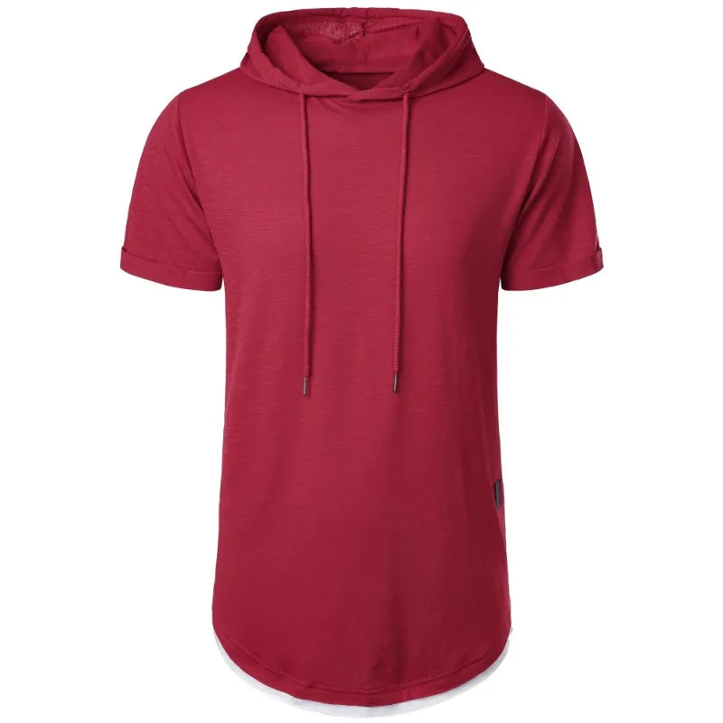 Summer Hooded Sweatwear New Mens Short Sleeve Loose T-shirt Solid Color Lightweight Hoodie Fitness Breathable Collar Tops