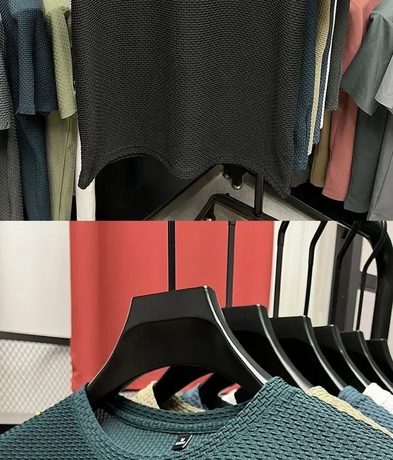 Summer Men's Round Neck Short Sleeved T-shirt M-5XL Oversize Wrinkle Resistant Breathable Top Texture Fabric Versatile Tees