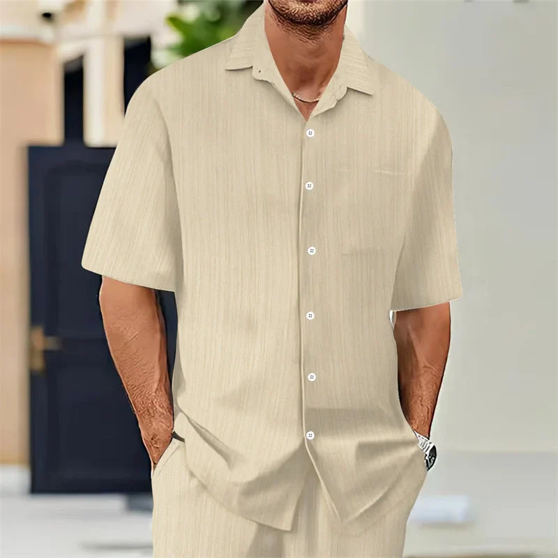 Men's Casual Short Sleeve Shirt Lightweight Men Breathable Summer Fashion Tops Solid Turn-Down Collar cardigan daily Male Shirts