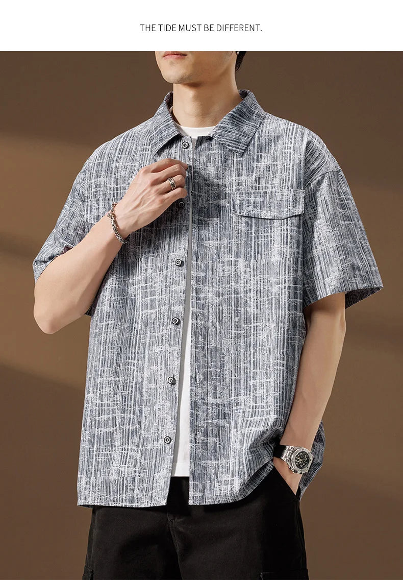 Men Shirt Short Sleeve Stripe Summer Hip Hop Oversize 6XL 7XL 8XL Plus Size Casual Plaid Streetwear Loose Pocket High Quality