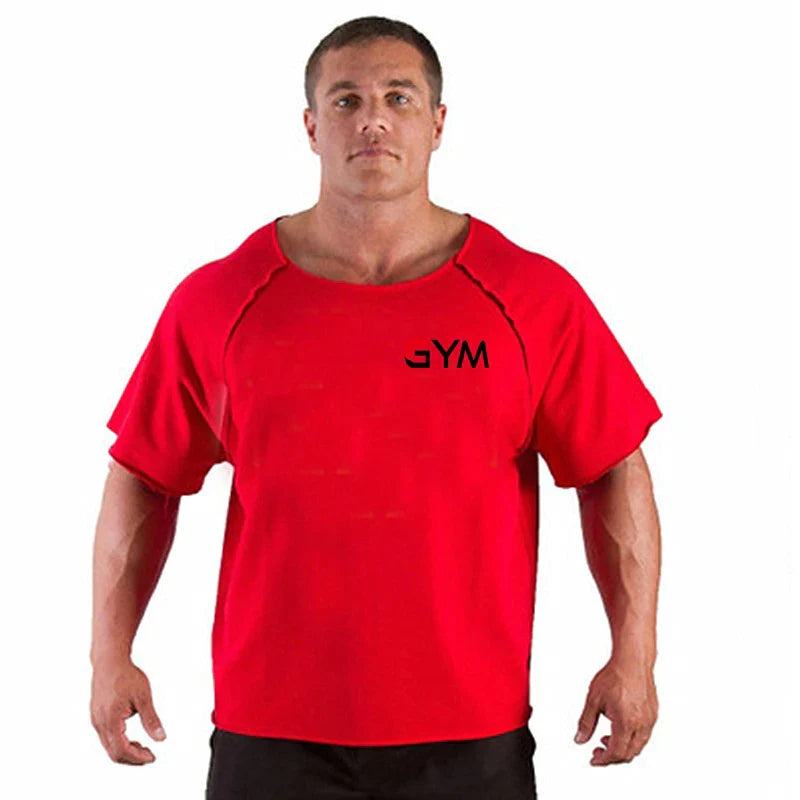 Men's Oversized Shirt Fitness Sport Running T-Shirts Gym TShirts Athletic Loose Tops Tee Summer Cotton GYM Tops Tees