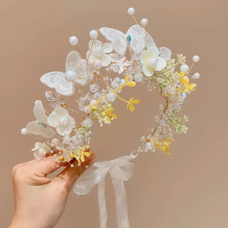Sweet crowns for bouquets Headband For Kid Forest Style Hairbands Girl butterfly flower crown Hair Band Flower headpiece