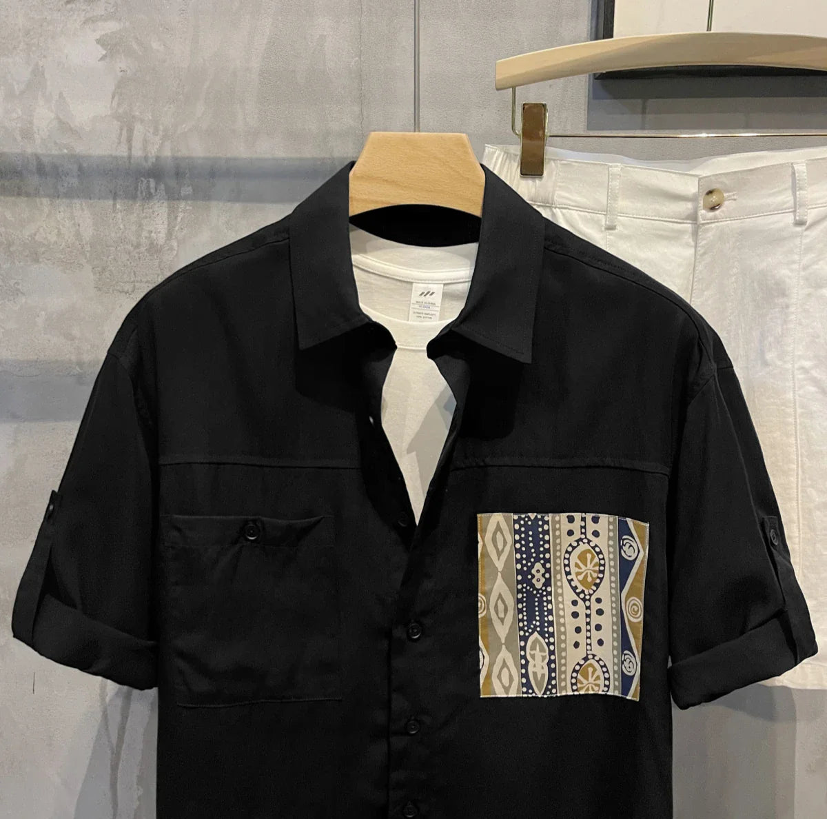 Short Sleeve With Pocket Male Shirts Button Up Print Loose Men's Shirt Fashion 2025 Summer Vintage Tops High Quality Clothing