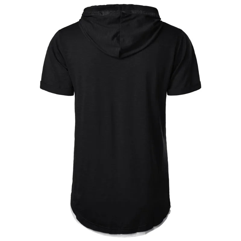 Summer Hooded Sweatwear New Mens Short Sleeve Loose T-shirt Solid Color Lightweight Hoodie Fitness Breathable Collar Tops