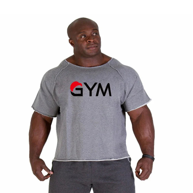 Men's Oversized Shirt Fitness Sport Running T-Shirts Gym TShirts Athletic Loose Tops Tee Summer Cotton GYM Tops Tees