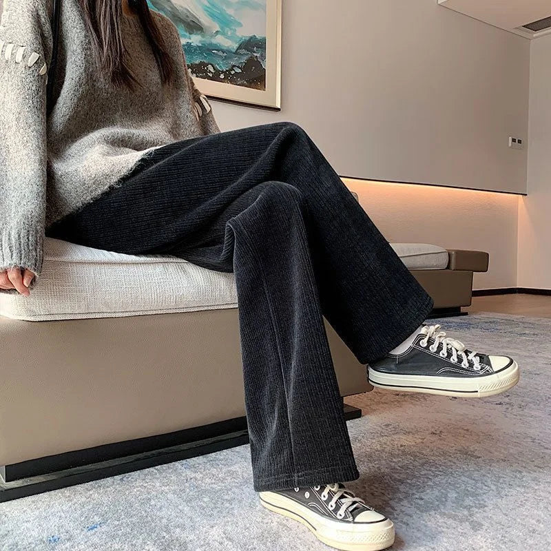 Women's Fleece Wide Leg Pants Winter High Waist Long Pants Loose Casual
