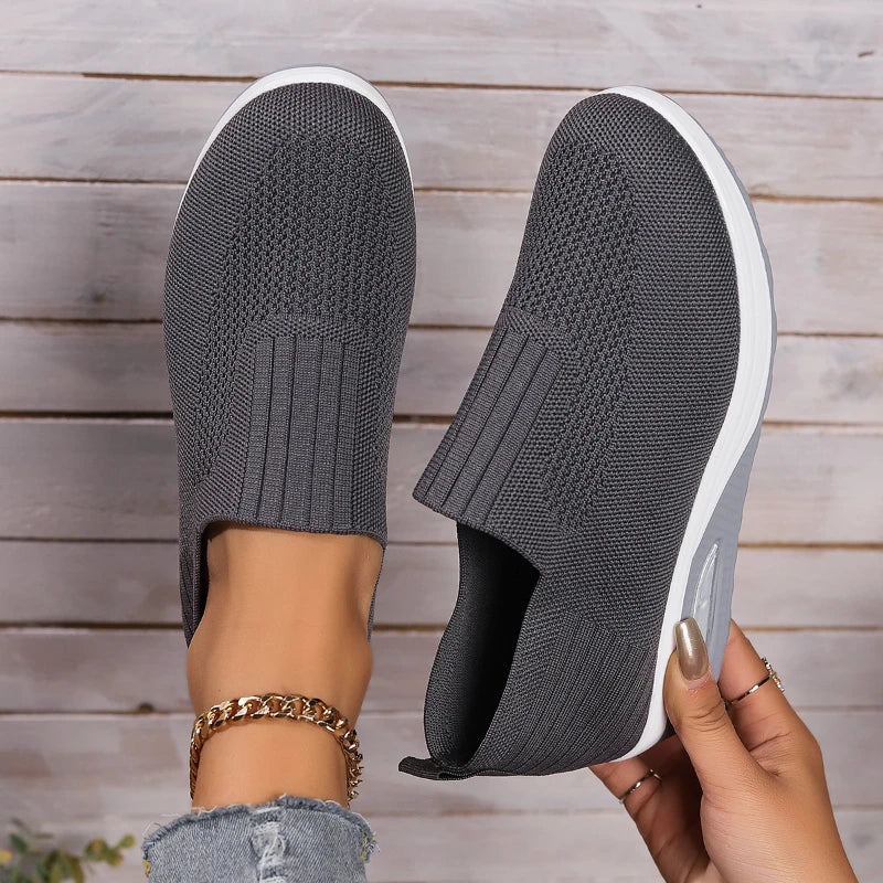 Women's Shoes Slip on Sneakers Platform Solid Color Casual Shoes New Knit Ladies Vulcanized Shoe Wedges Women Walking Shoes