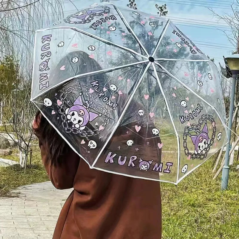 Sanrio Kuromi Folding Umbrella Cinnamoroll Printed Windproof Kawaii Mini Storage Girl Gift Rainy Outing Portable