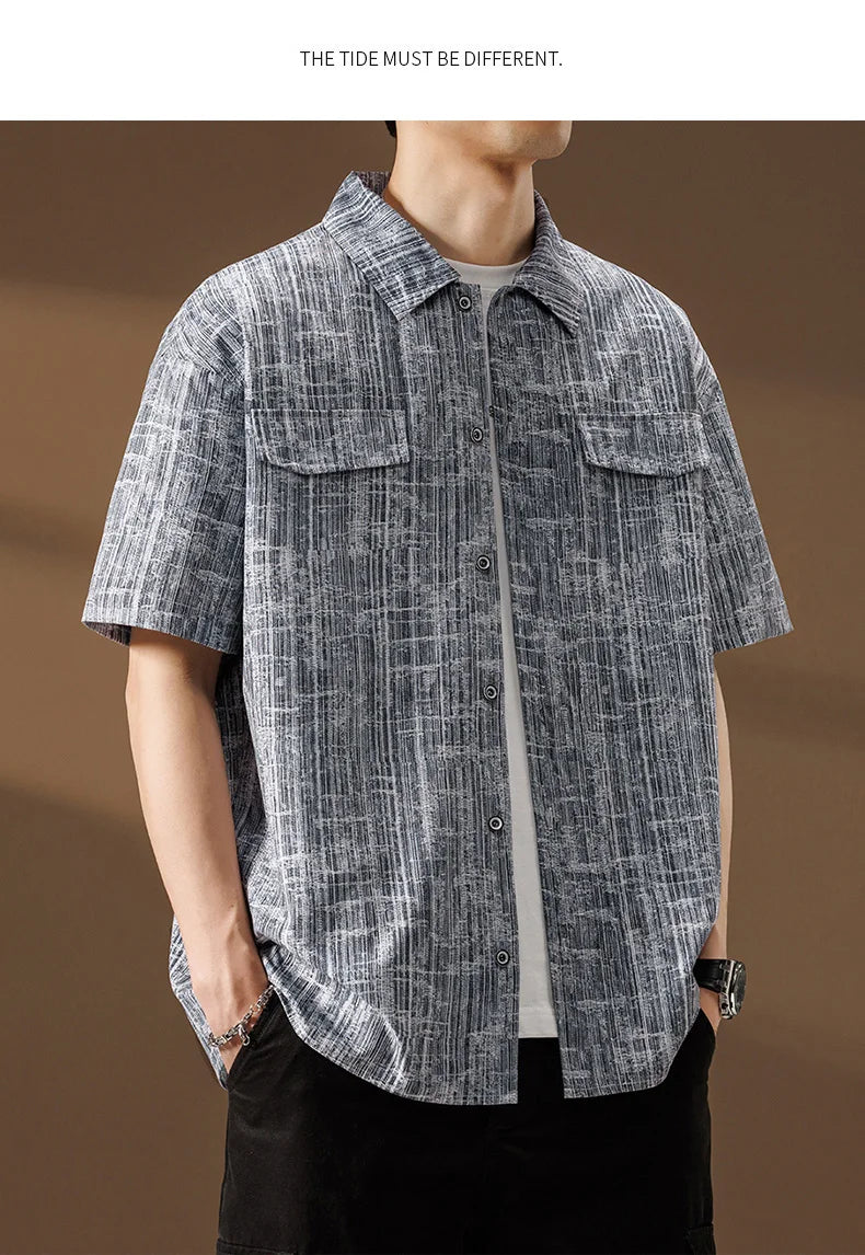 Men Shirt Short Sleeve Stripe Summer Hip Hop Oversize 6XL 7XL 8XL Plus Size Casual Plaid Streetwear Loose Pocket High Quality