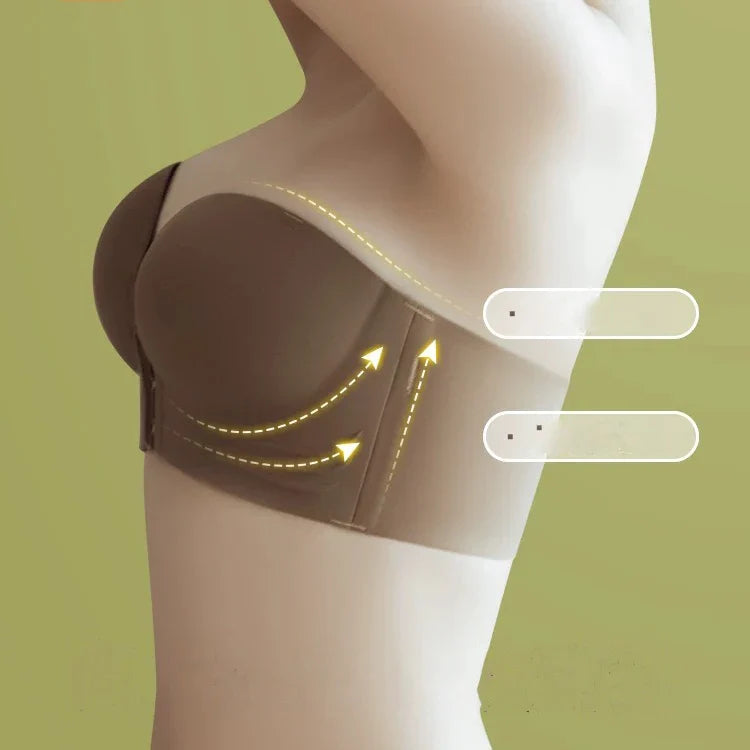Front Closure Strapless Bras For Women Seamless Push Up Brassiere Thick Soft Underwear Solid Color Adjustable Invisible Lingerie