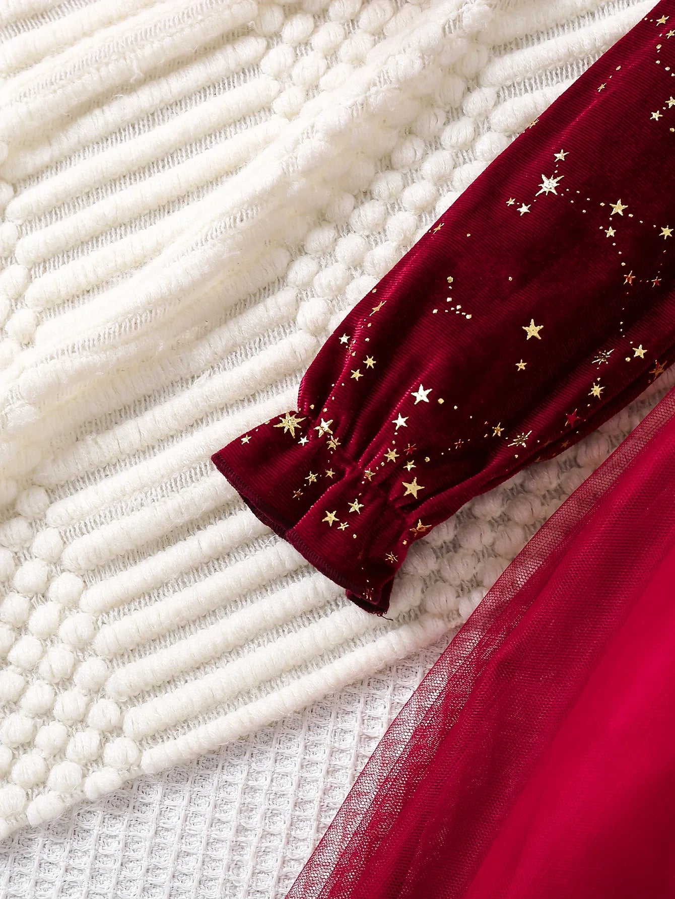 Toddler Girl Party Dress Autumn Winter  Years Children Christmas And New Year Princess Dress Red Velvet Gown Stars Mesh Dress