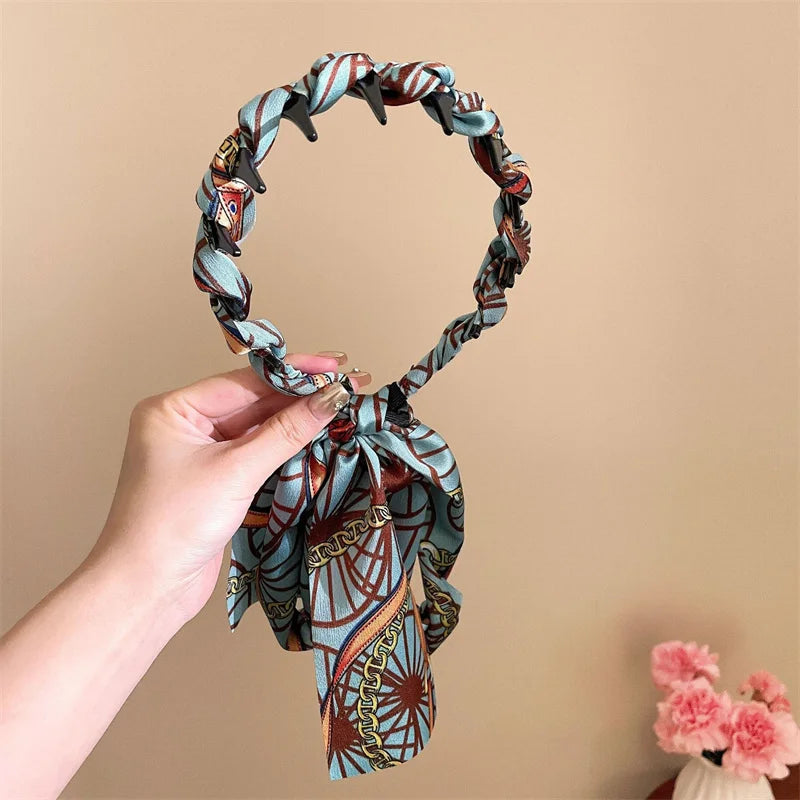 Ribbon Comb Headband, Vintage Wave Headband With Floral Ribbon & Comb - Reversible High Crown Effect Hairband