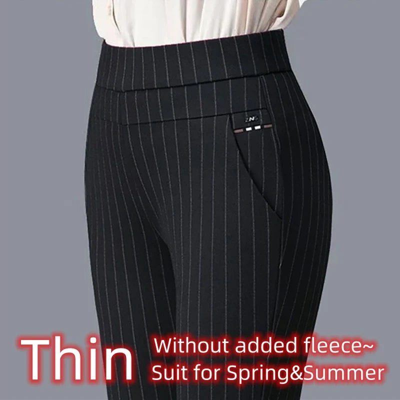 Autumn Winter Casual Elegant Office Slimming Solid Color Fleecing Thick Thin Women's Pants Elastic Waist Tight Pencil Pants