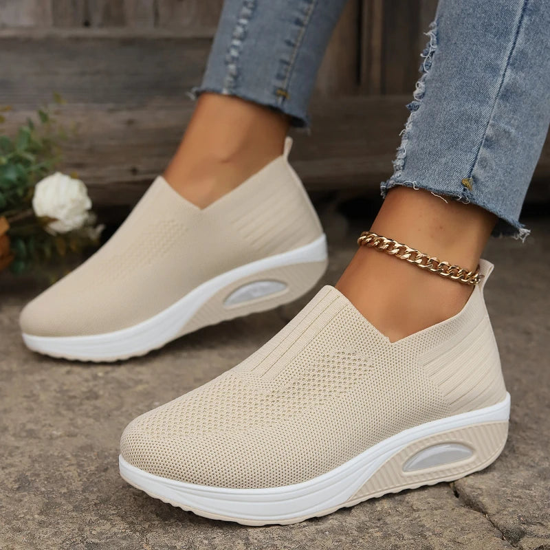 Women's Shoes Slip on Sneakers Platform Solid Color Casual Shoes New Knit Ladies Vulcanized Shoe Wedges Women Walking Shoes