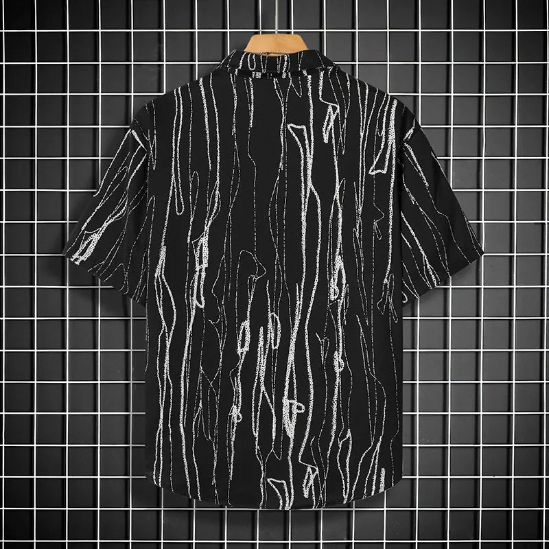 Beat The Heat in Fashion with Our Black Patterned Short Sleeve Shirt for Men