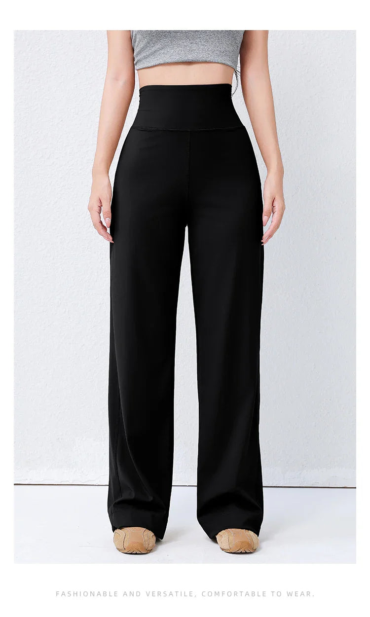 Women's High Waist Yoga Pants Loose Fit Straight Wide Leg Solid Color Spring Outdoor Wear Sports Fitness